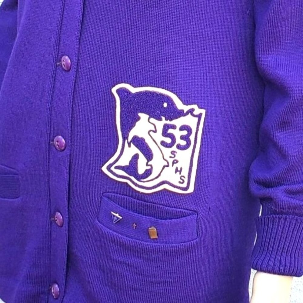 Vintage Class Sweater 50s High School Purple Wool Women S - Picture 2 of 15